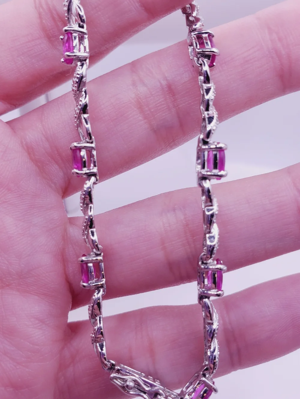 4 Carat Pink Sapphire & Diamond Accent - 925 Sterling Silver Twist Bracelet